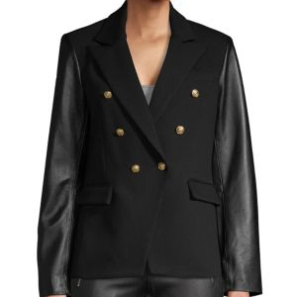 NWOT $447 Sz XS Generation Love Enzo Black Leather Sleeve Blazer